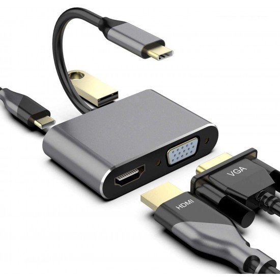 4в1 HDMI, VGA, USB 3.0, USB-C PD 87W Hub към Type-C