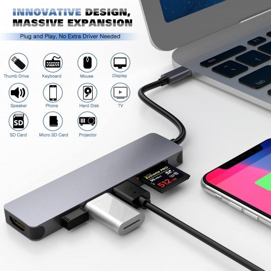 Второ изображение на7в1 1 X HDMI, 2 X MicroSD card slot SD/SDHC/SDXC , 3 X USB Hub 1 X USB-C за MacBook