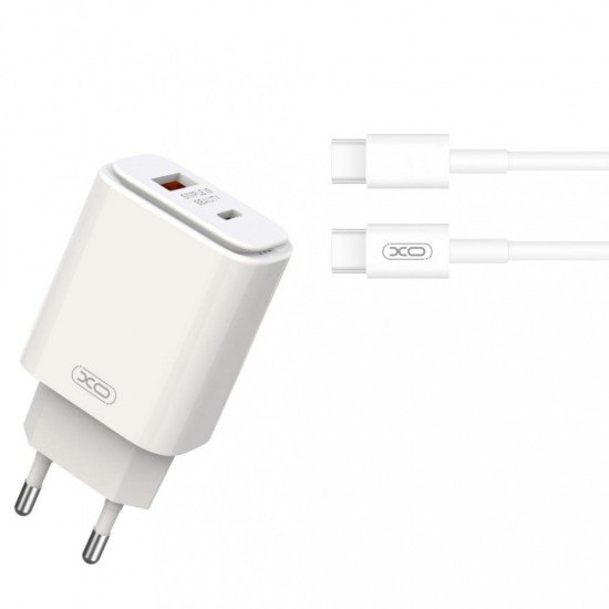 XO-L90A 20W PD Зарядно с изх. USB-C+USB PD-20W+QC18W - Type-C към Type-C