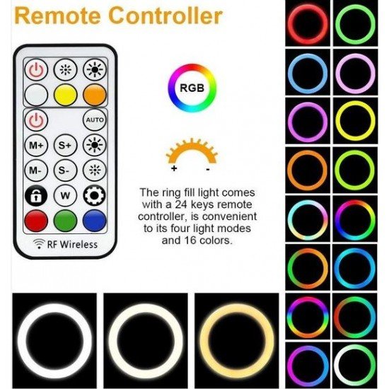 Второ изображение наRGB LED Ring лампа MJ38 15 инча диаметър (38 см) +дистанционно