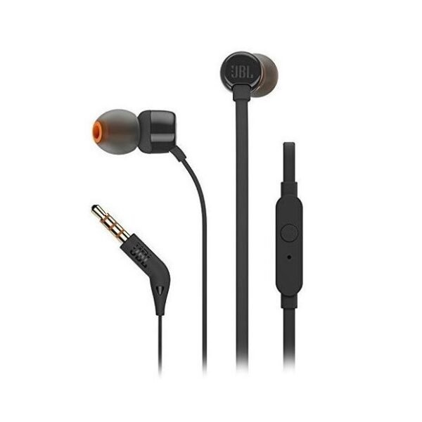 Слушалки с микрофон JBL TUNE 110 – 3,5 мм жак, бутон за запис, плосък кабел /черни/