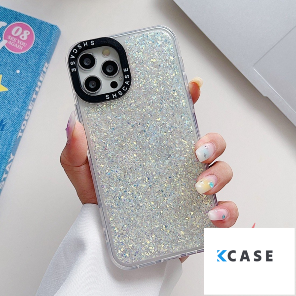 iPhone 14 Pro Max Glitter епоксиден удароустойчив калъф за телефон /бял/