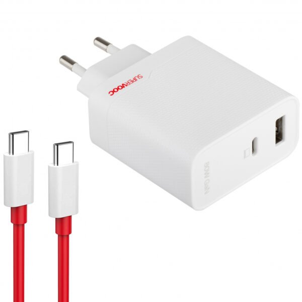 OnePlus Зарядно, 80W, 7.3A, 1 x USB-A – 1 x USB-C, с USB-C кабел /бяло/ 5461100597
