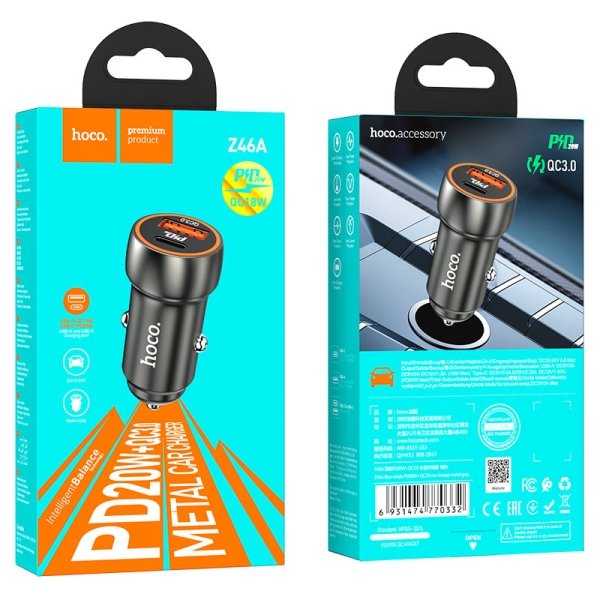 Авто накрайник HOCO Z46A USB A + Type C PD QC3.0 3A 20W