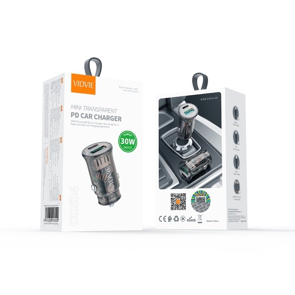 Авто зарядно VIDVIE CC534 12V-24V 30W TC