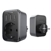 Адаптер за контакт UGREEN, 220V, AC 3680W, Бързо зарядно 2x USB-A, 1x USB-C, 30W, Черен