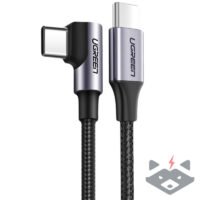 UGREEN кабел USB-C към USB-C под ъгъл, 60W, 3A, 1 м /сив/