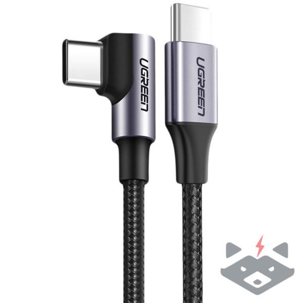 UGREEN US255 кабел USB-C към USB-C под ъгъл, 60W, 3A, 3м /сив/