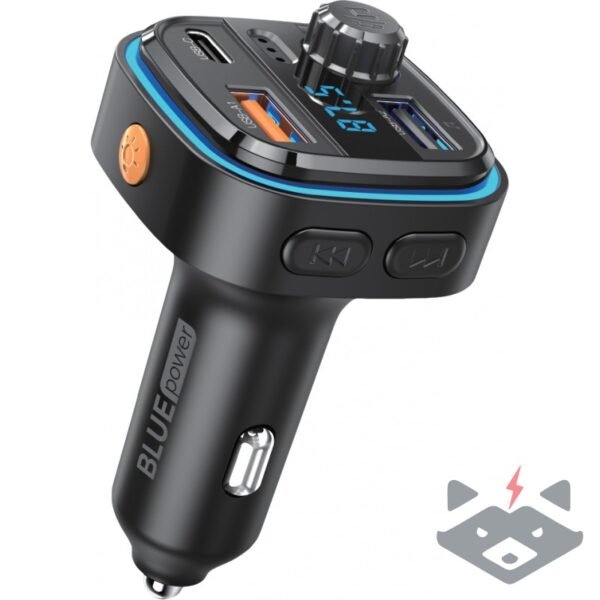 Blue Power BT FM трансмитер и зарядно за кола BPBCC08, 2 x USB-A – 1 x USB C – 1 x microSD /черен/